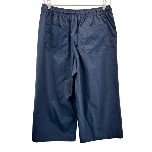 Athleta Midday Mid Rise Crop Poplin Pant Wide Leg Navy Blue Large - Picture 3 of 11